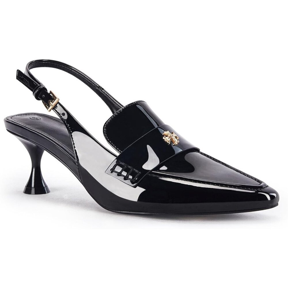 Women's Black Pointed Toe Sandals Kitten Heel Pumps Slip On Ankle Buckle